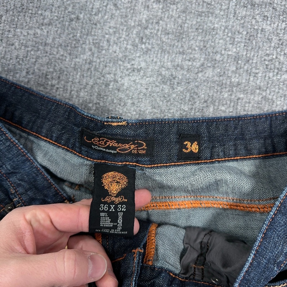 Vintage Ed Hardy Jeans Men 36x32 Embroidered Skull Crossbones Hearts Y2K - Picture 14 of 16